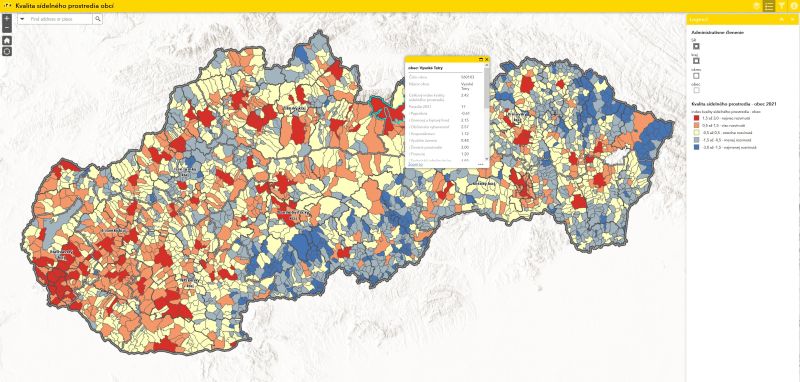 Webová mapová aplikácia hodnotenia kvality sídelného prostredia obcí na Slovensku.